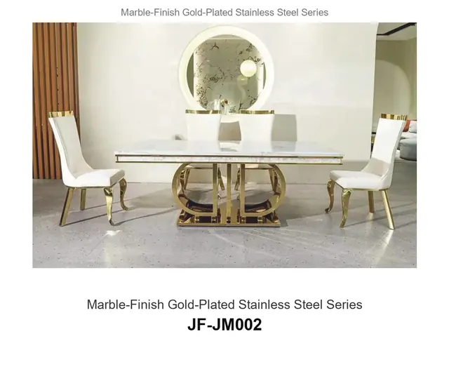 Marble Finish Gold Plated Stainless Steel Series · JF-JM002 · Marble & Gold Stainless Steel – FurnitureDirect